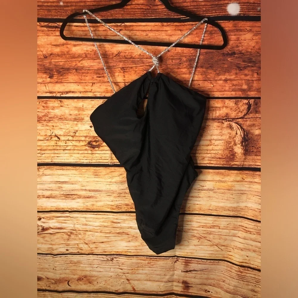 Black One piece with embellished Diamond straps